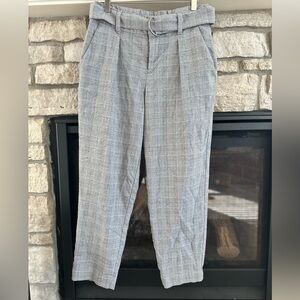 A New Day Belted High Waisted Plaid Flannel Pants Women's Size 8 Gray BLK White